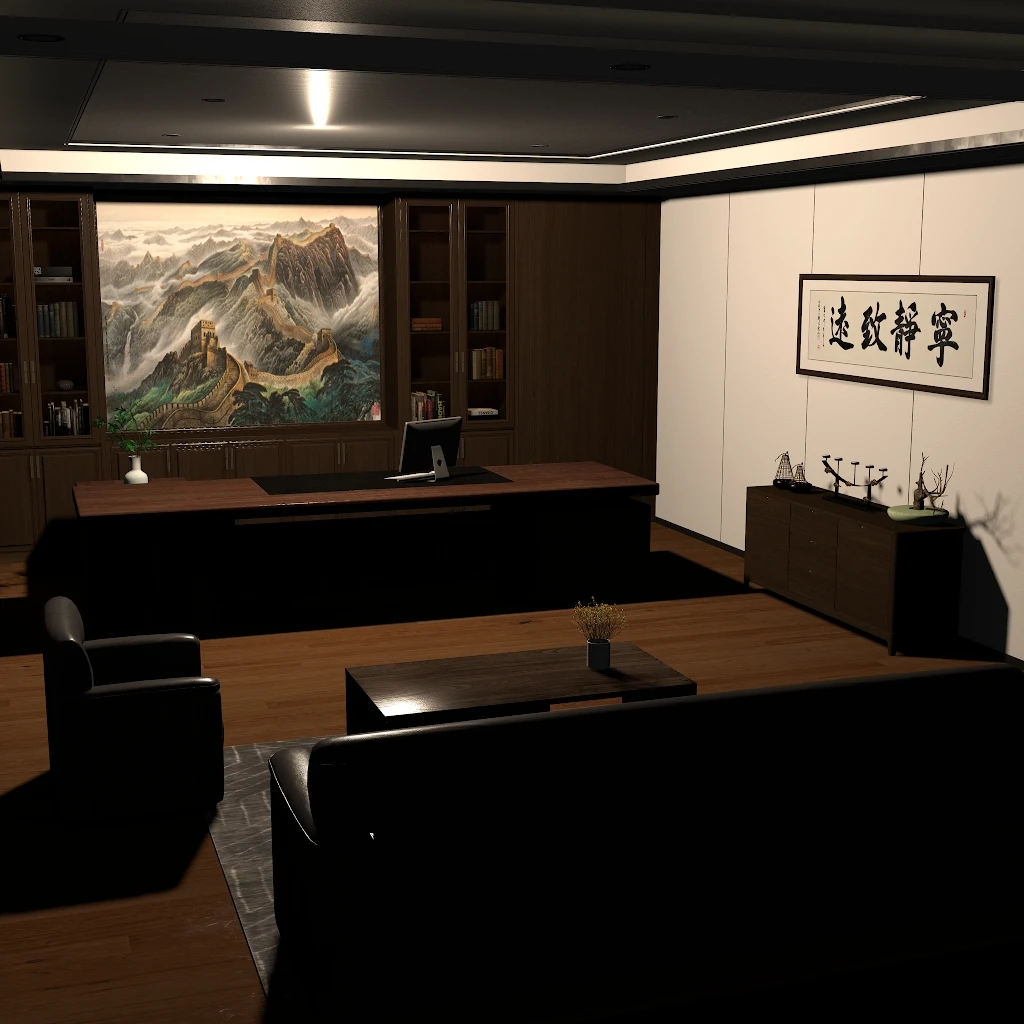 中式办公室c_office_dark-Hellovam资源网