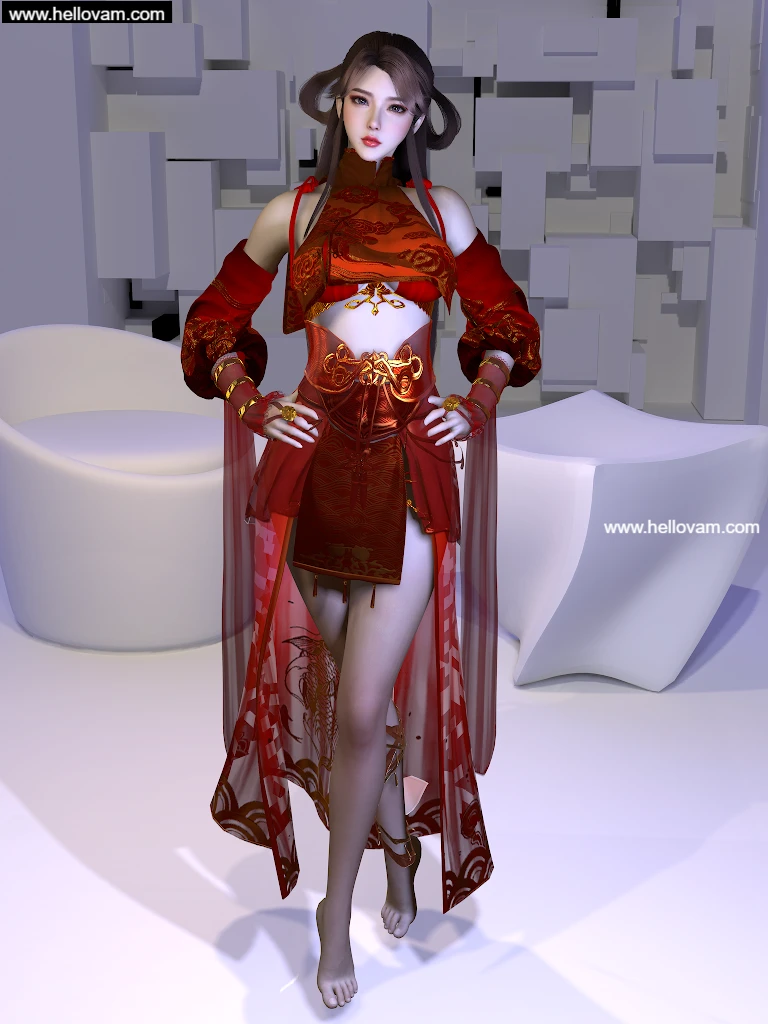 发型+服装Qing.火灵儿.1-Hellovam资源网