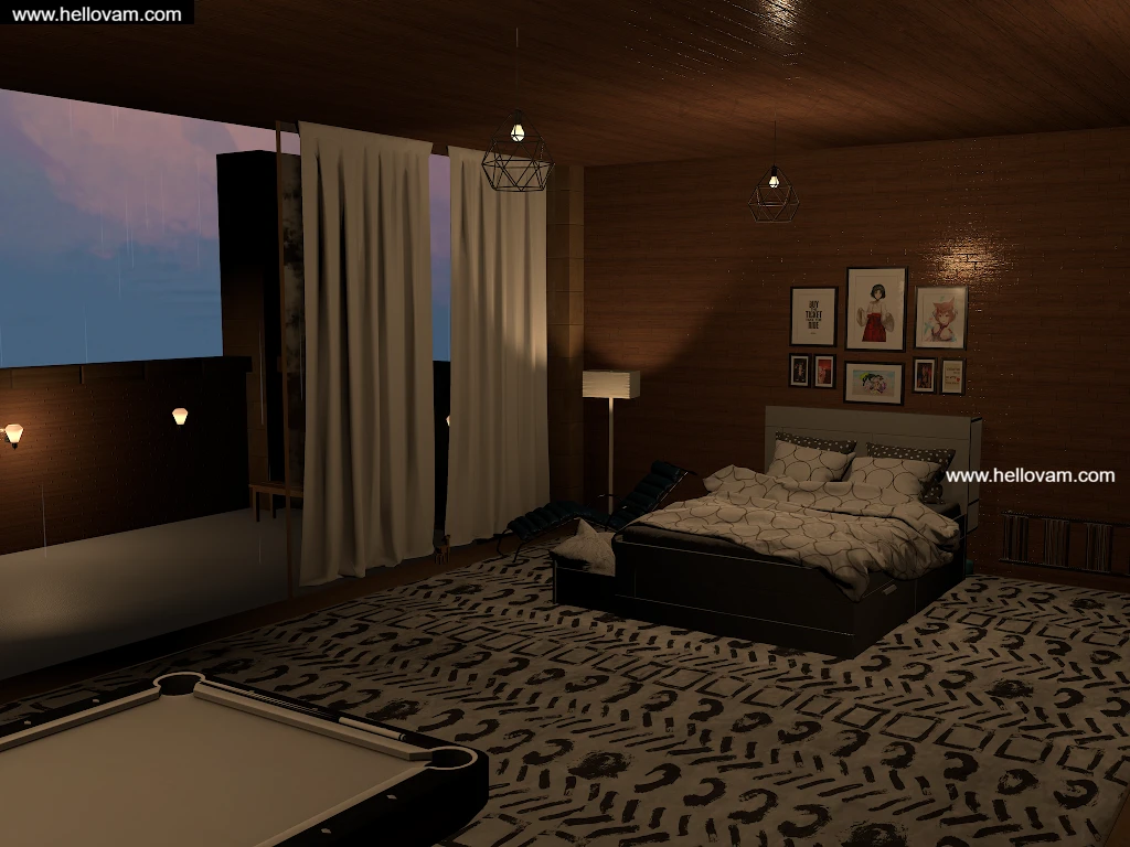 图片[4]-自带雨声的卧室+小书桌+桌球Xnop73.RoomofRain.2-Hellovam资源网